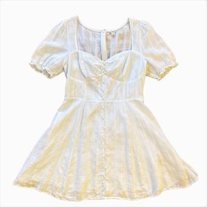 Guess Bride-to-be Linen Dress, Puff Sleeve, Sweetheart Neckline, Button Detail,L